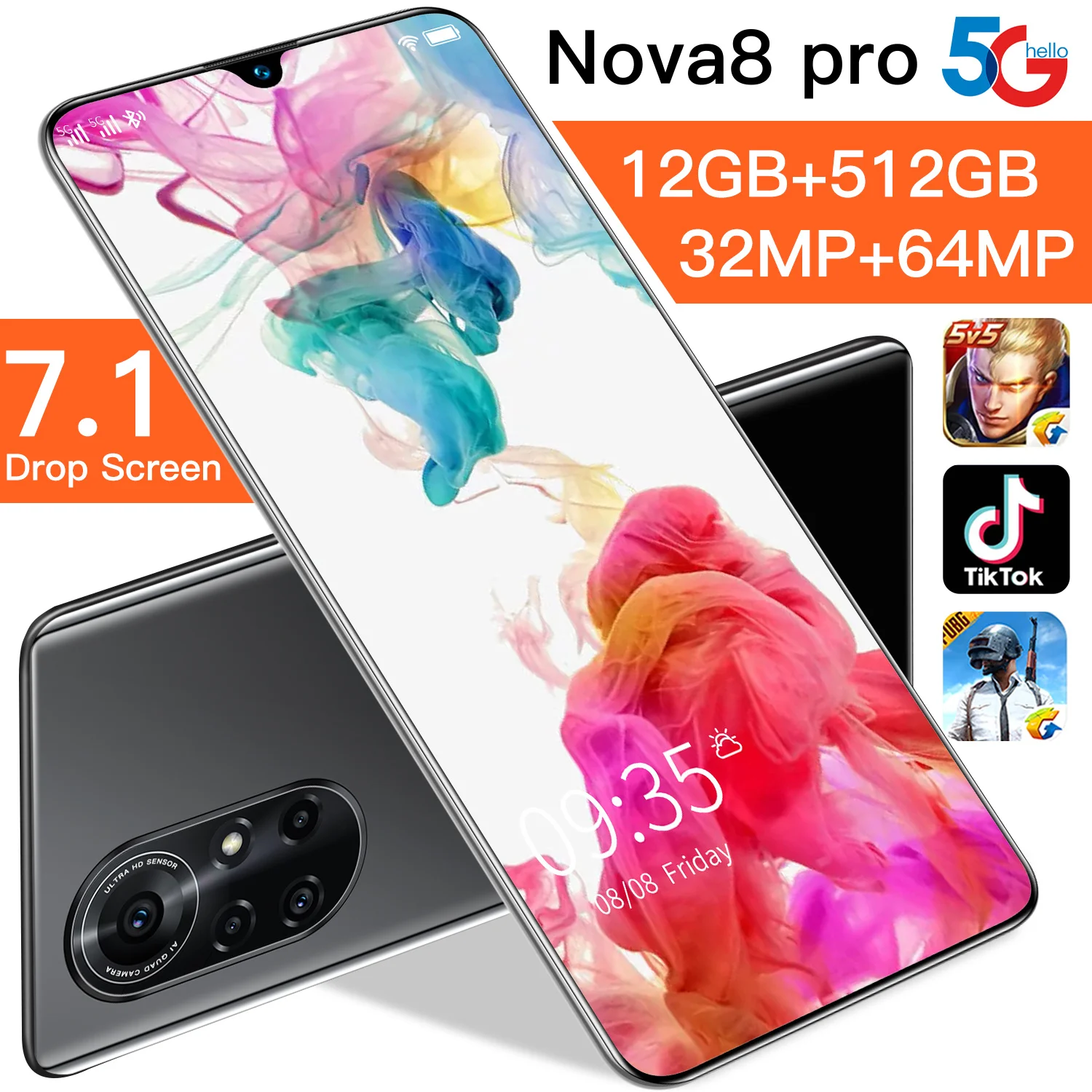 

Global Version Smartphones NOVA8 Pro 7.1Inch 4G 5G Android10 Deca Core 6800mah 32MP+64MP 12GB+512GB Dual SIM Teléfonos Celulares