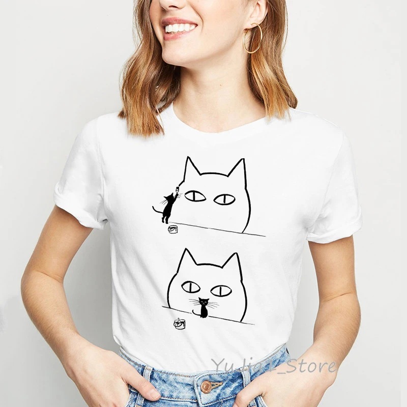 Забавные футболки с рисунком кота и граффити для женщин harajuku kawaii одежда Топ