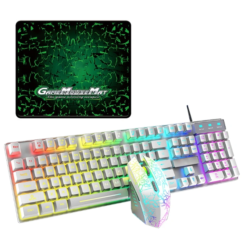 

T6RGB Luminous Wired Gaming Keyboard and Mouse Set with Large Mouse Pad USB Kit 103F