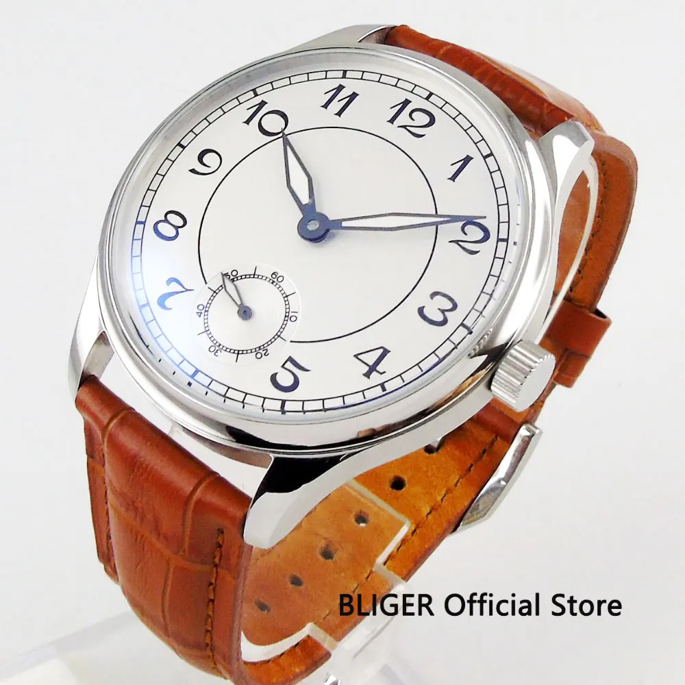 Fashion 44MM White Sterile Dial Polished Case Mechanical Men's Watch 17 Jewels 6498 Hand Winding Movement Wristwatch Men | Наручные