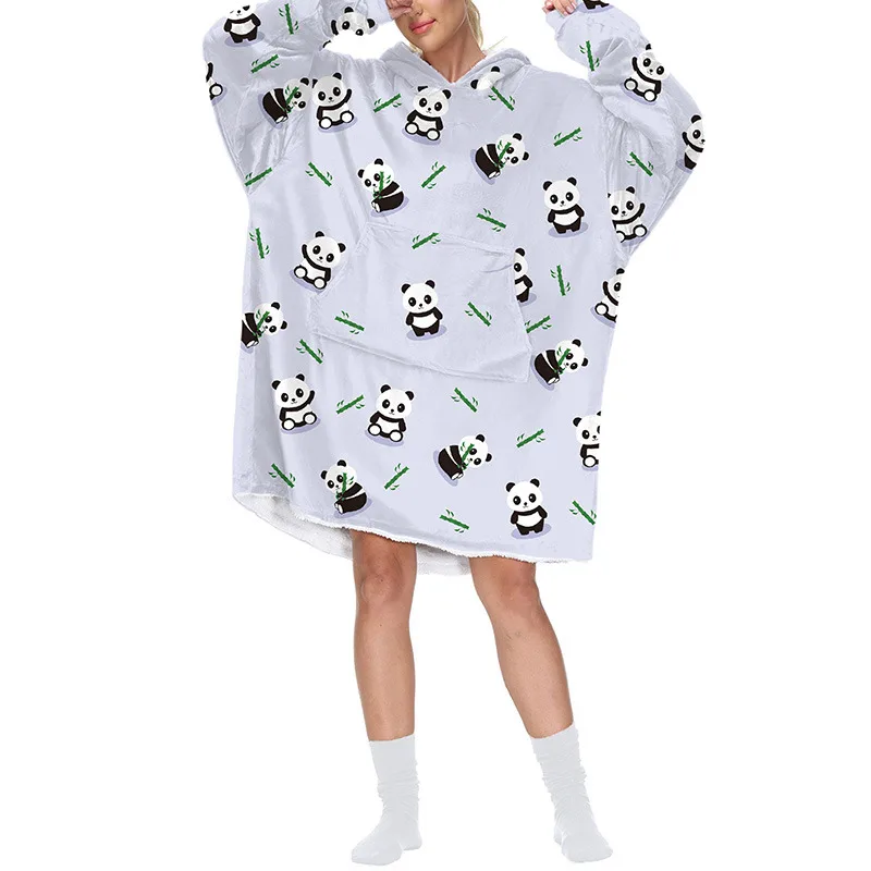 Winter Oversized Hoodies Women Fleece Warm TV Blanket with Sleeves Pocket Flannel Plush Thick  Giant Hoody Long Sweatshirt