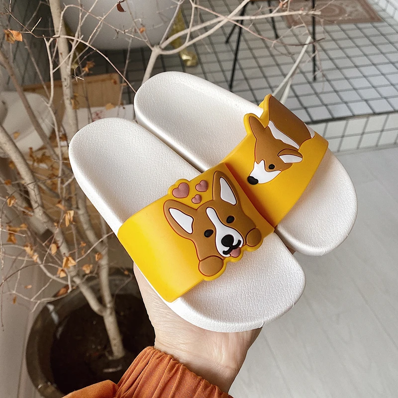 

LLUUMIU Women Summer Slippers Slides for women Sandals Beach Flip Flops Cartoon Dog Corgi trending Thick Sole Girls Flat Shoes