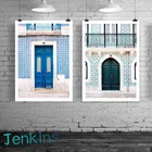 Постер с синей дверью, Лиссабон, Португалия, холст, живопись, современный ландшафт, картина, Скандинавское искусство на стену для гостиной, домашний декор