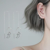 korean silver color star moon drop earrings for women femme fashion long tassel metal pendientes earrings jewelry gift wholesale