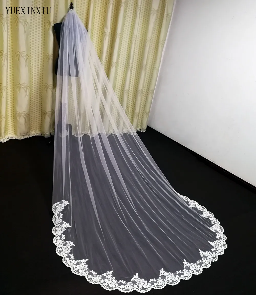 

Cathedral Wedding Veils Long Lace Edge Bridal Veil with Comb Wedding Accessories Bride Mantilla Wedding Veil