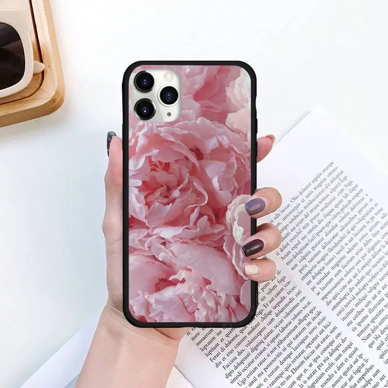 

Pink Purple Peony Flower Phone Case for iPhone 11 12 pro XS MAX 8 7 6 6S Plus X 5S SE 2020 XR Luxury brand shell funda coque