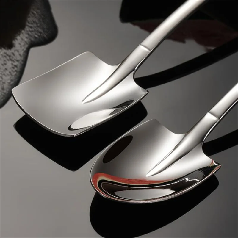 

2PCS 304 Stainless Steel Coffee Spoon Retro Shovel Ice Cream Spoon Creative Tea-spoon Fashion Tableware