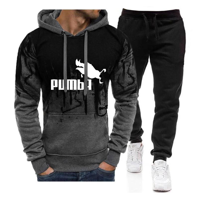 

Брендовый зимний комплект с капюшоном, мужская спортивная одежда, мужская спортивная рубашка + спортивные брюки, комплект из 2 предметов, мо...