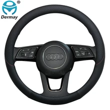 100% DERMAY Brand Leather Sport Car Steering Wheel Cover Non-slip for Audi A1 8X A2 A3 A4 A5 A6 Avant Auto Accessories