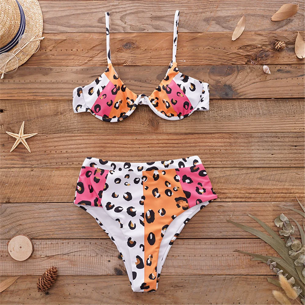 2021 сексуальные красочные леопардовые бикини женский купальник с высокой талией