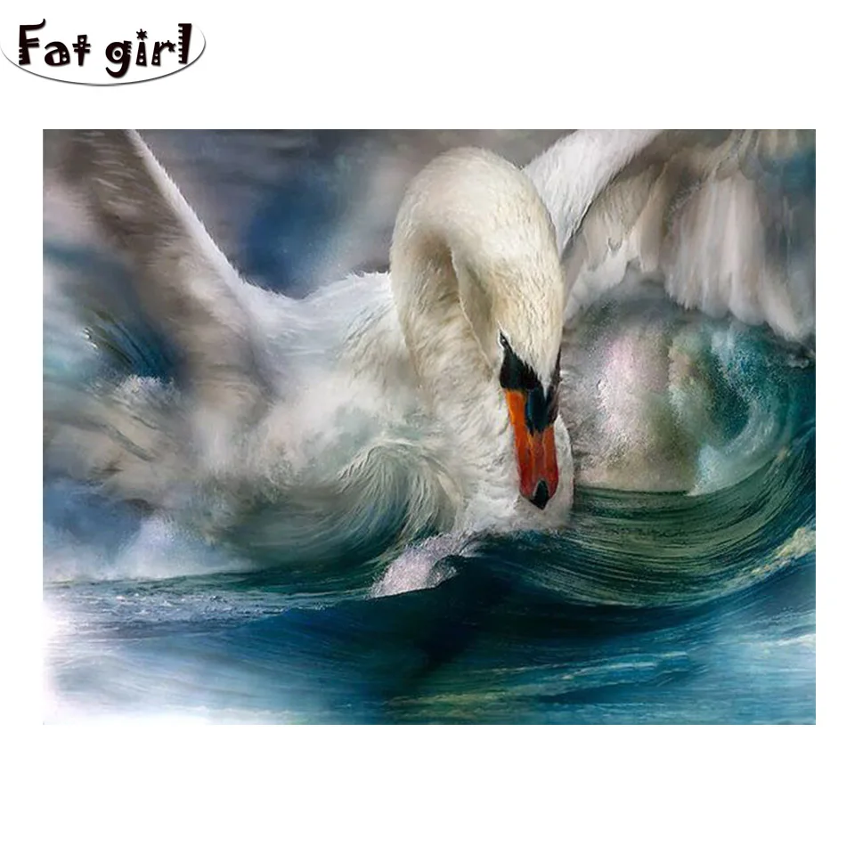 

Full square circular 5D DIY Diamond Painting Winged swan Diamond Embroidery Lake surface Cross Stitch kits rhinestones picture