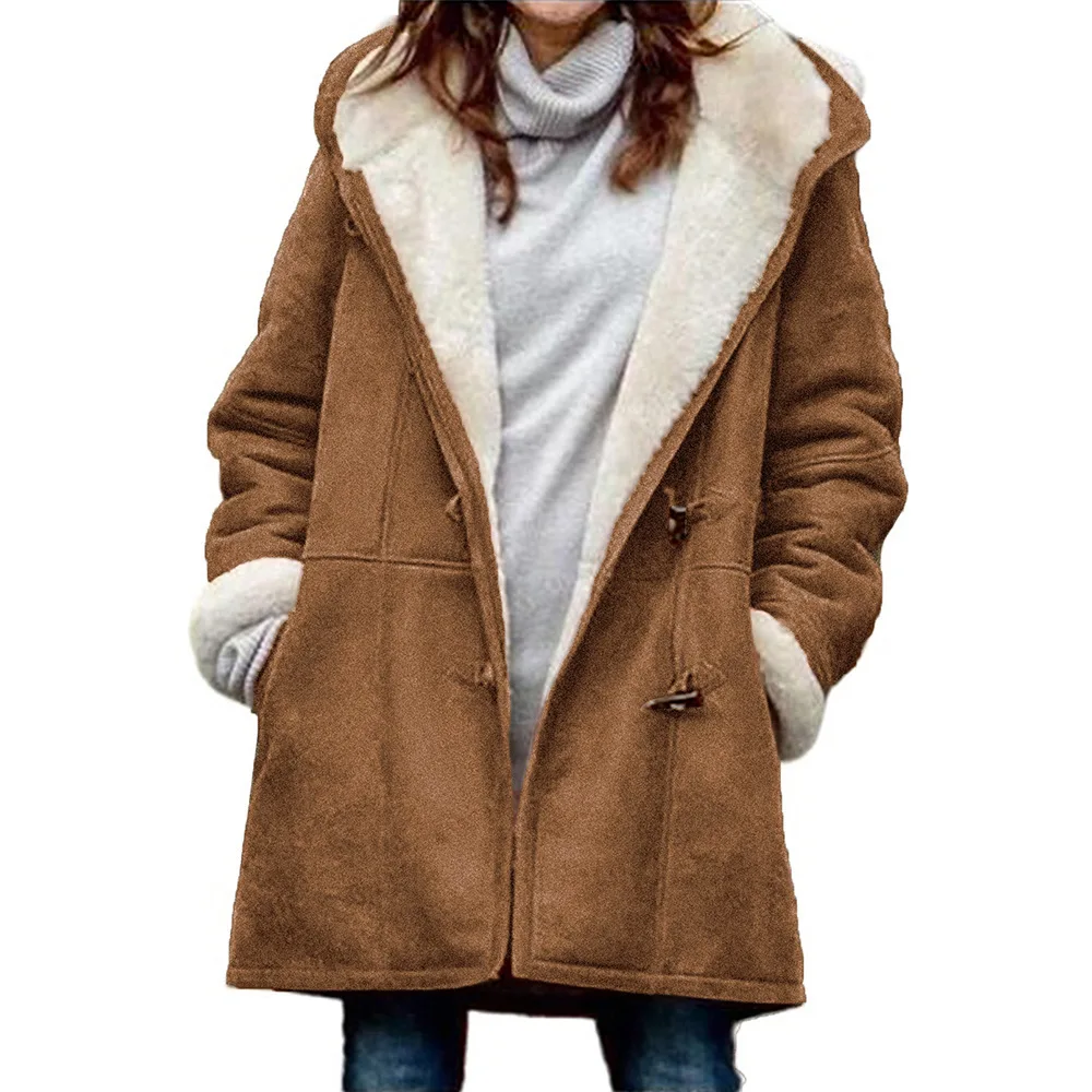 

2021 cross border new top with fluffy collar pocket women's coat