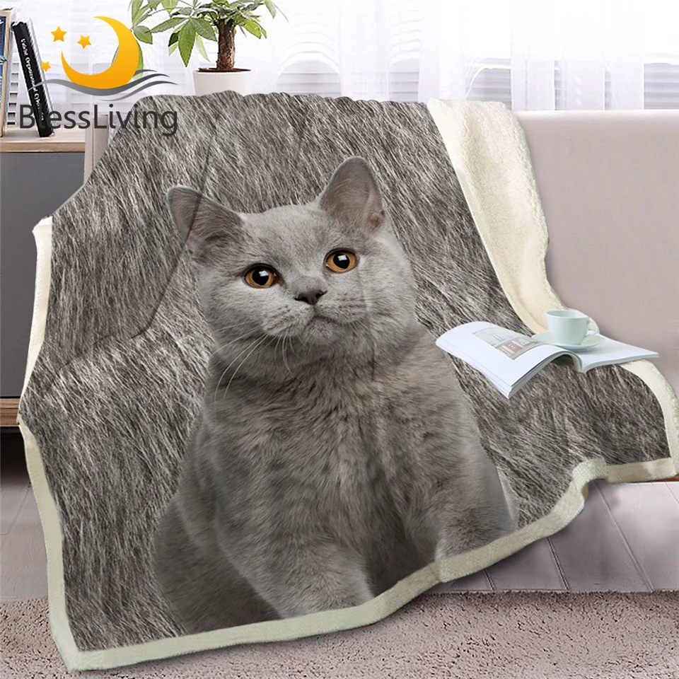 Blesslive Британский короткошерстный Кот плед на кровать 3D животное плюшевое шерпа одеяло сиамские покрывала серый Кот мех тонкое одеяло