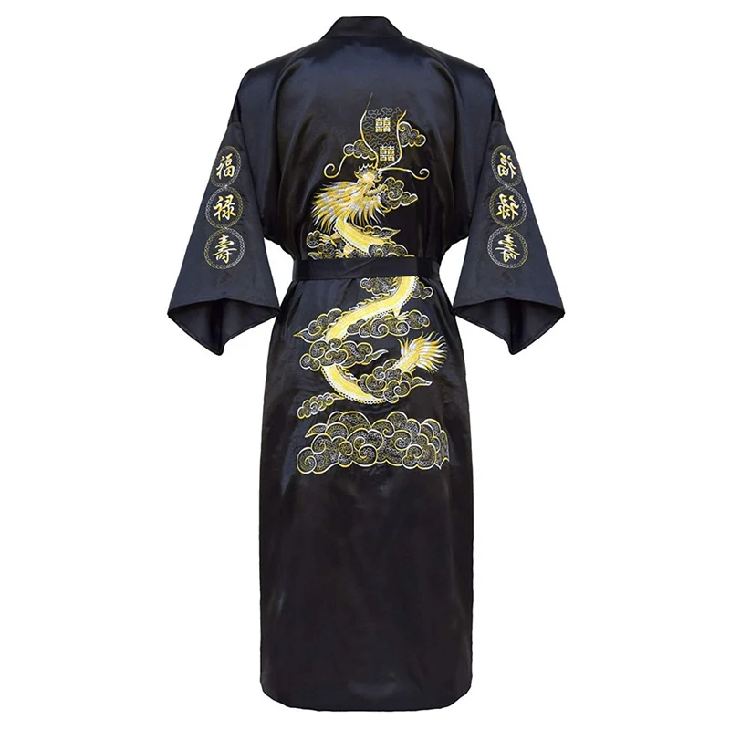 puls size robe Chinese men Embroidery Dragon Robe Traditional Male Sleepwear Loose Nightwear Kimono Bathrobe Gown Home Clothing