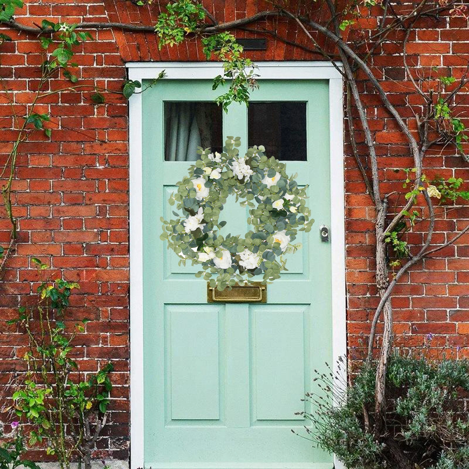 

Artificial Eucalyptus Wreath Simulation Rose Front Door Silk Flower Garland Wedding Home Balcony Garden Decoration