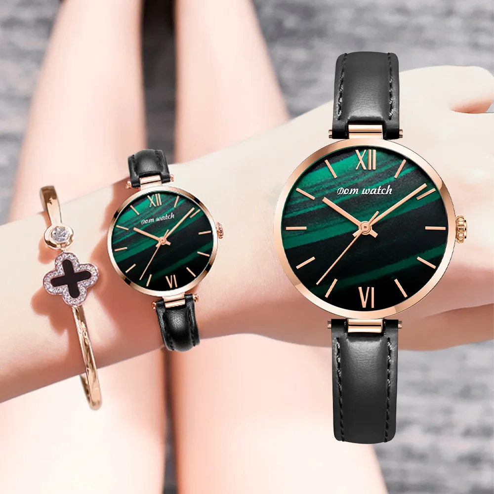 Бренд DOM роскошные женские часы модные кварцевые ультра тонкие