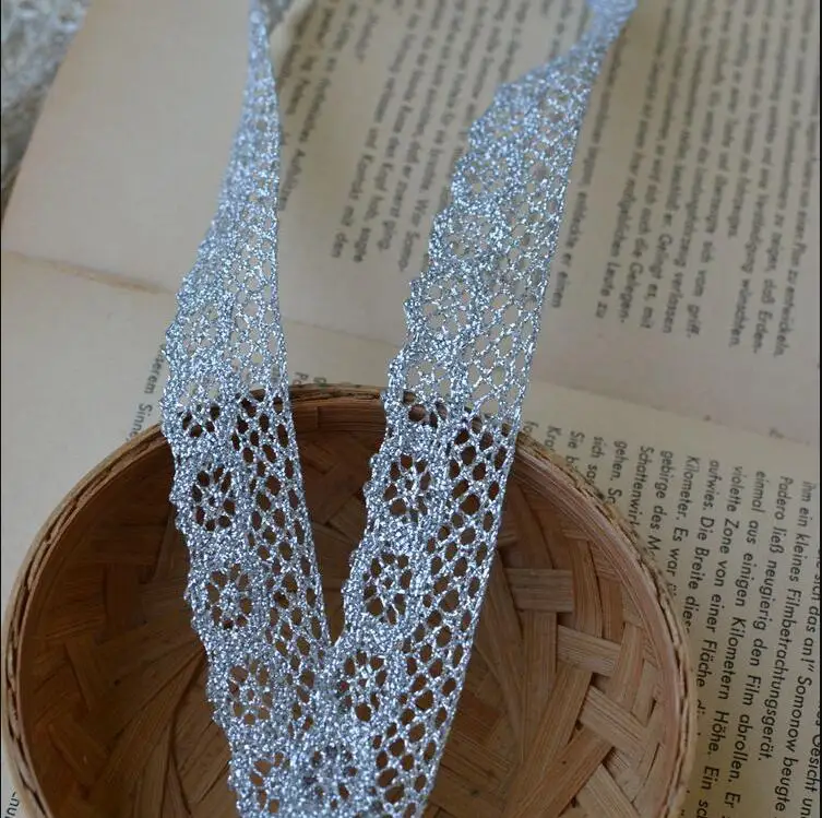 Кружевная лента для рукоделия серебристая 10 метров свадебной вечеринки