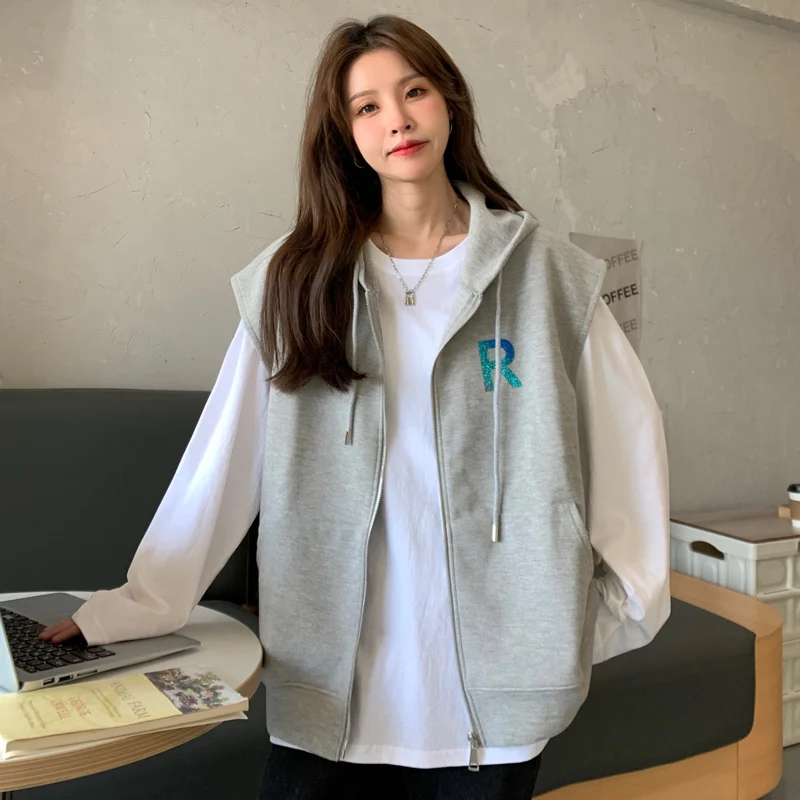 

2021 Korean version of the autumn new sleeveless sweatshirt women's jacket zipper tide hoodie