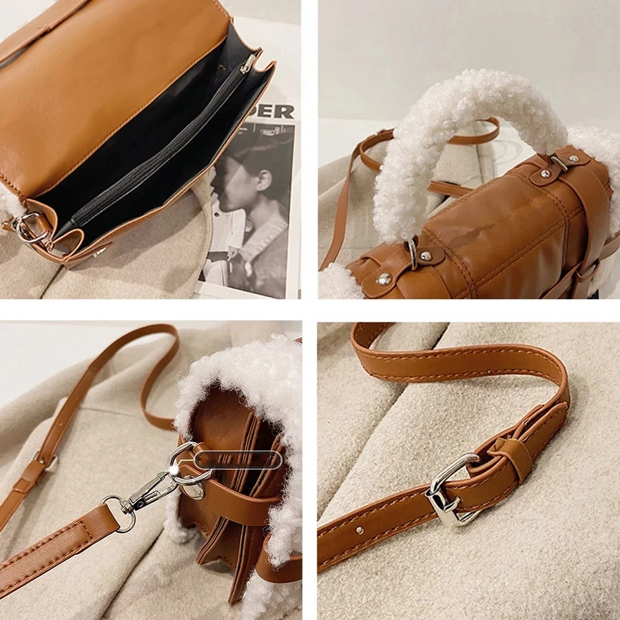 

Fashion Lambswool Tote Women's Shoulder Bag Casual Plush Pu Leather Crossbody Messenger Bags for Women 2021 Women's Handbag NEW