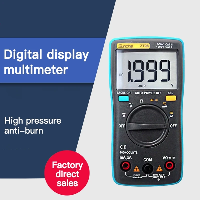 

ZT98 100 101 Digital Auto Range Portable Multimeter 6000 counts Backlight Ammeter Voltmeter Ohm