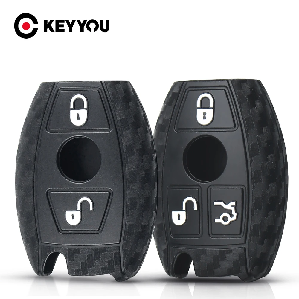 

KEYYOU 10pcs Carbon Silicone Car Key Case For Mercedes Benz A180 A200 A260 w214 w211 A Classe 2/3 Buttons Key Protector Cover