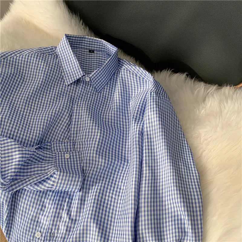

2021 new student plaid lapel long-sleeved shirt casual autumn and winter loose men's fashion all-match