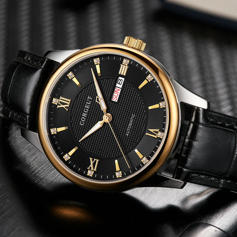 Модные механические часы для мужчин Топ бренд Роскошные мужские кожа Календарь