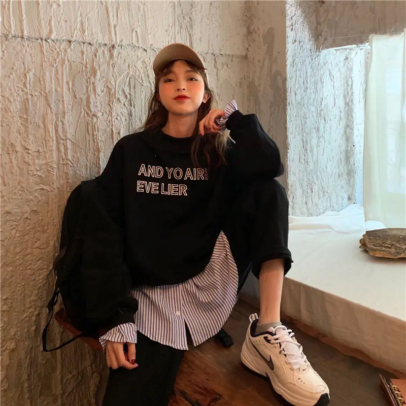 

Winter Autumn Fleece Tracksuits Women Fake 2Pcs Tops Sweatshirt Long Sleeve & Pants Suits Casual Sports Outfits Hot Selling 2021