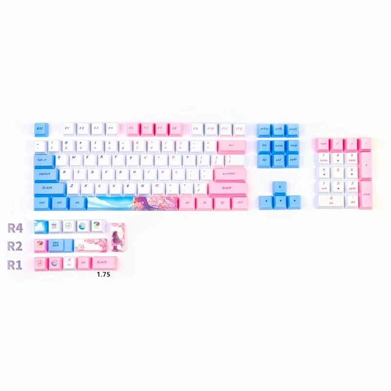 1set Anime keycap Blue Pink Cute Girl Personality Keycaps PBT Dye Sublimation Mechanical Keyboard Key Cap OEM Profile