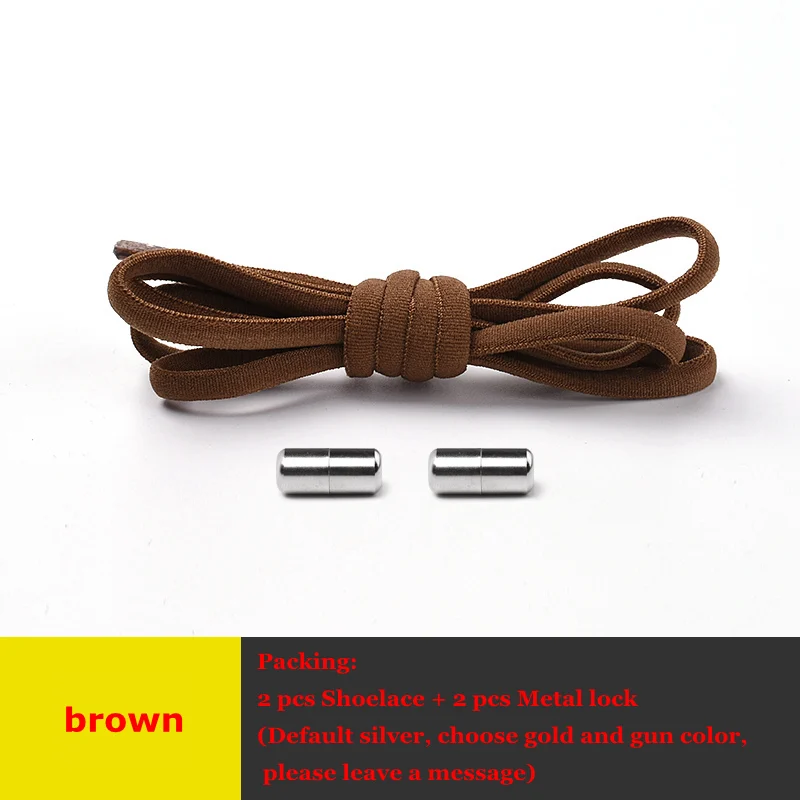 Brown Круглые эластичные шнурки без шнурков, шнурки для обуви для детей и взрослых, шнурки для ленивых, металлические шнурки для быстрой обуви унисекс, 1 пара - Цвет: Brown