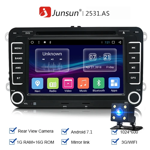 Junsun " 2 din android-автомобильный DVD Радио для VW/Golf/Passat/поло/Tiguan /Skoda/Fabia/Rapid/Seat/Леон gps 3g Wi-Fi Авторадио - Цвет: Android with Camera