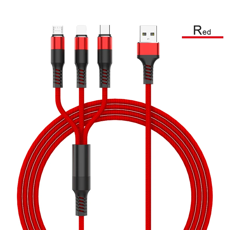 Красный 3 в 1 usb кабель Линия для Android type-c микро линия передачи данных Быстрая зарядка зарядное устройство usb кабель type c для samsung для oneplus 6t кабель - Цвет: Красный