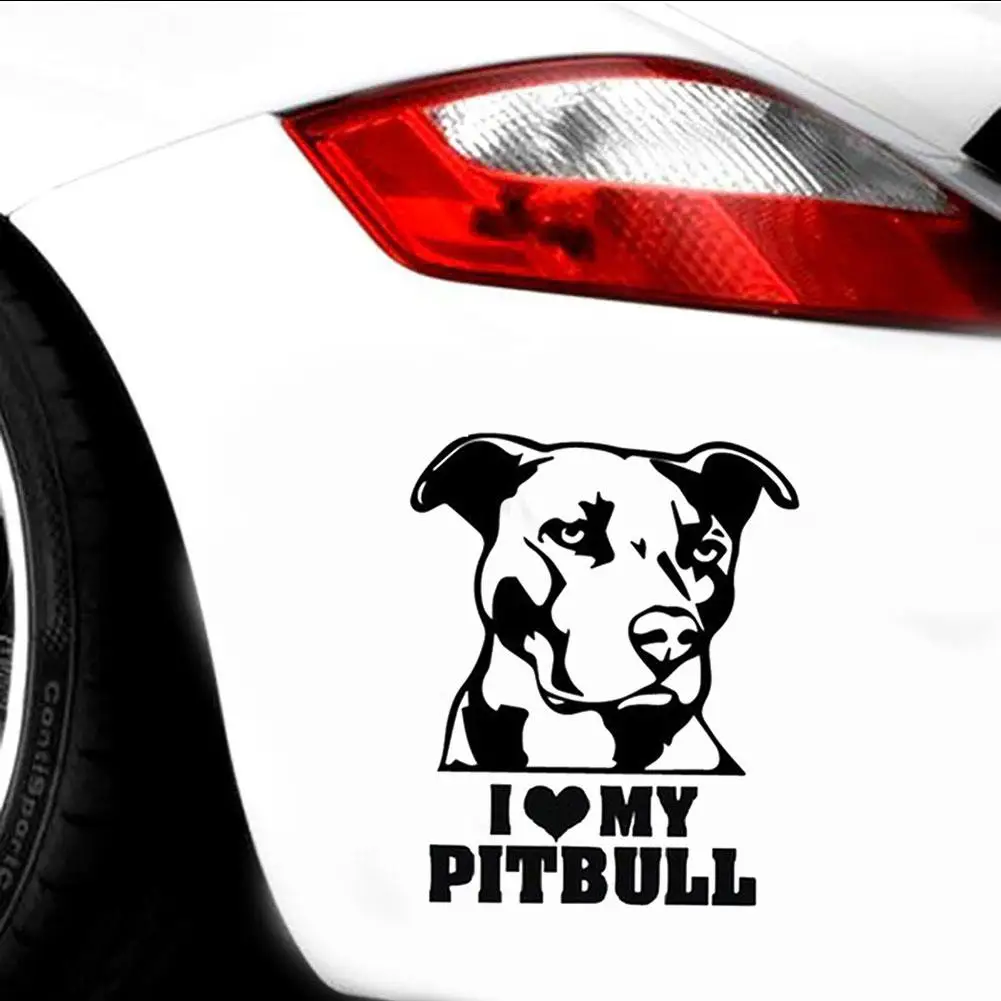 

1Pc Cartoon I Love My Pitbull- Bulldog Head Reflective Waterproof Car Sticker