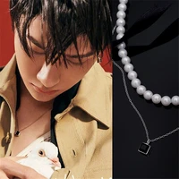 double layered necklace new wang yibo same style men and women ins hip hop necklace black square clavicle chain
