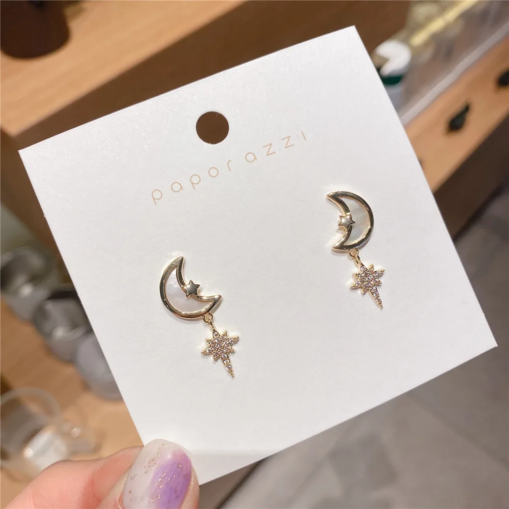 

YZX79 золото инкрустированные серьги из циркона серьги в виде Луны и звезды