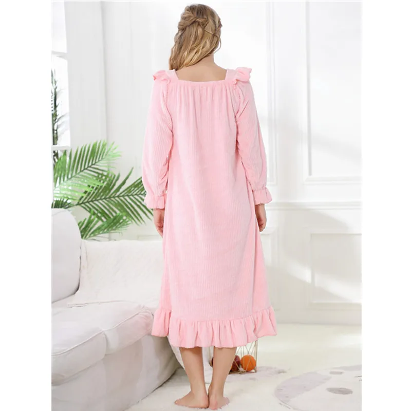 2021 Autumn and Winter New Women's Nightdress Flannel Loose and Comfortable Home Service Sleepwear Women Sleep Tops Nightwear