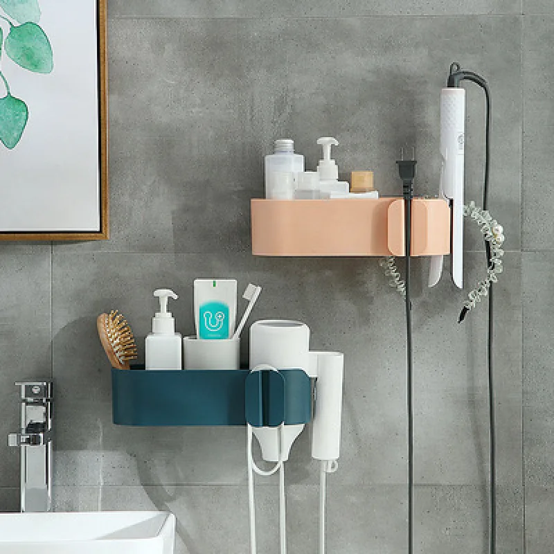 

Cheap Bathroom Wall-mounted Tooth Cup Hair Dryer Storage Box Multi-function Head Rope Hair Clip Storage Household Tidy Gadgets
