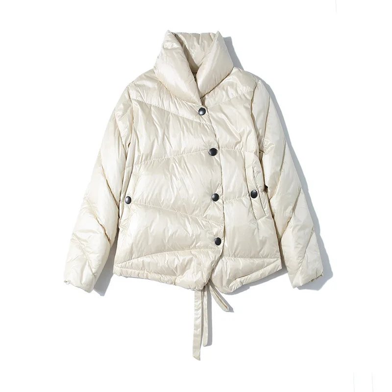 

SHUCHAN 2021 New Winter Down Jacket Thin and Light 90% White Duck Down 150g-200g Solid Covered Button Fashion Design