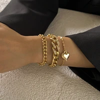 silver gold simple punk heart bracelets layered gold bangles sets for women girls party crystals bracelet jewelry