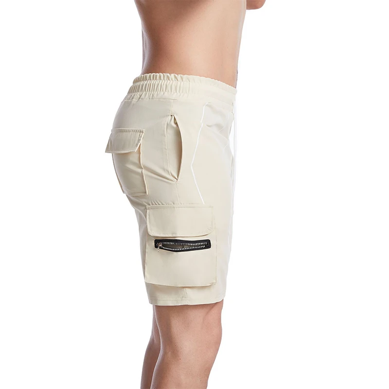 

Summer fitness shorts men's leisure sports men's shorts multi zipper pocket leg length reflective shorts men's Capris