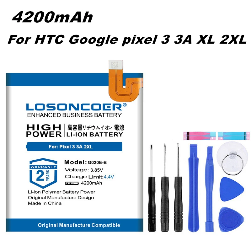 Аккумулятор LOSONCOER 4200 мАч для HTC Google pixel 3 3A Lite + Бесплатные инструменты