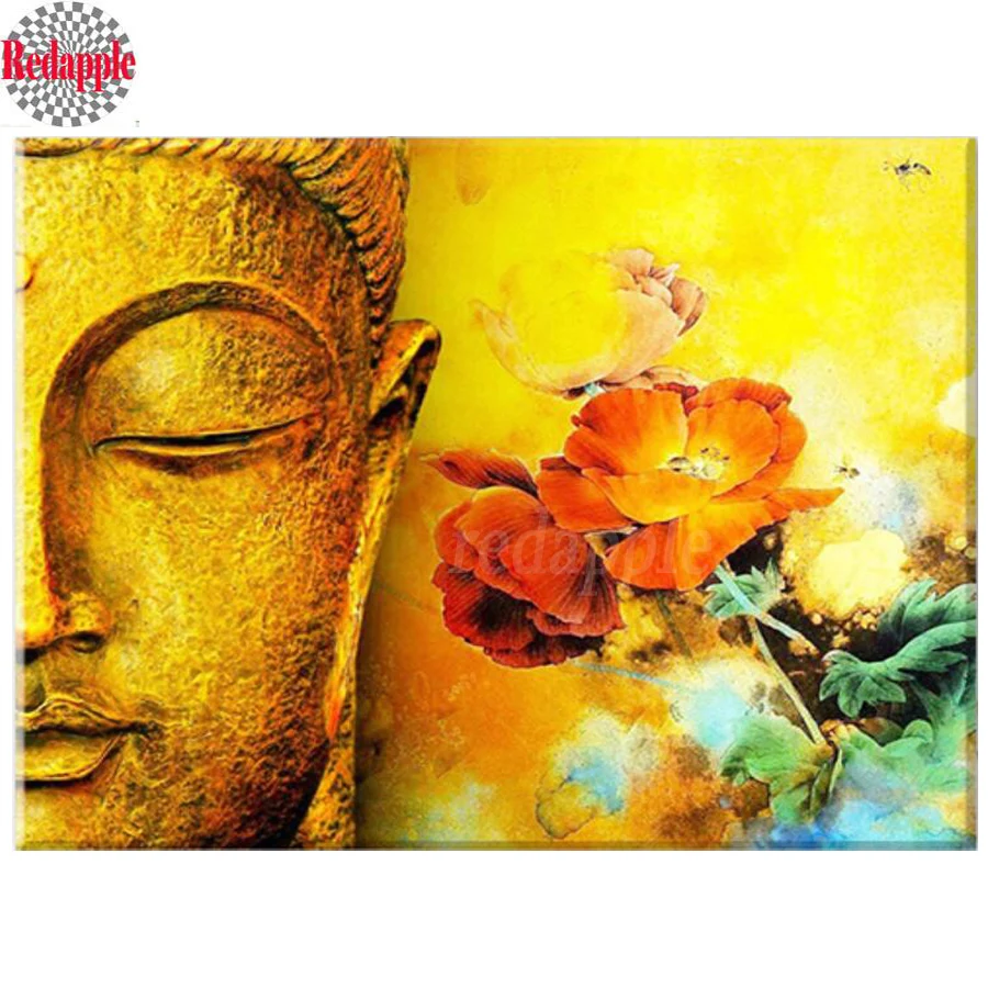 

Полноразмерная Алмазная картина из смолы, золотой цветок Будды из мака, алмазная 3d вышивка «сделай сам», наборы для вышивки крестиком, религ...