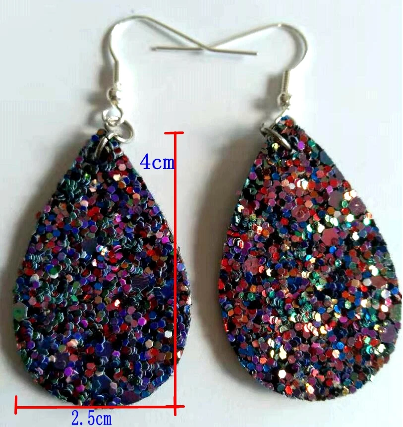 glitter purple 30 пар оптом женские грубые искусственная кожа длинные в форме слезы пирсинг серьги - Окраска металла: glitter purple