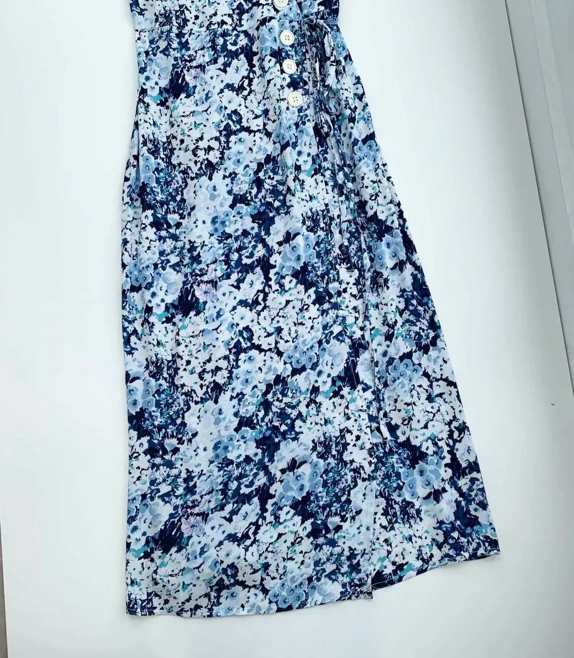 Women V-neck Floral Wrap Dress Summer Casual Tie Waist Short Sleeve Split Slim Dress