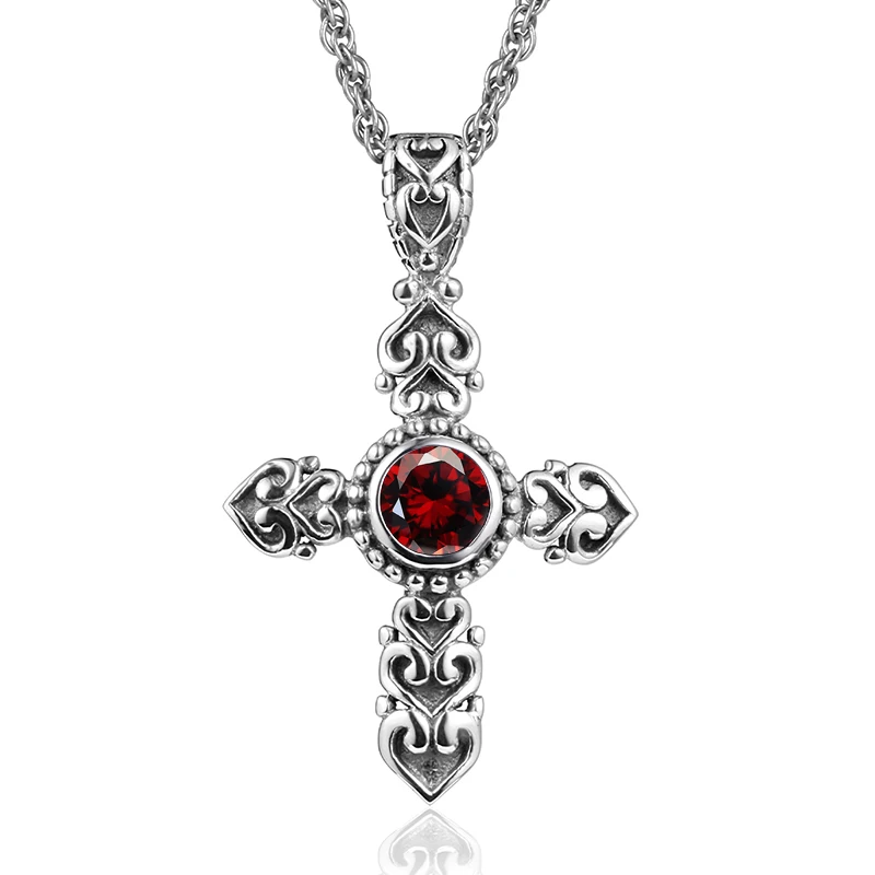 

Szjinao Red Garnet Gemstone Cross Necklace Pendant For Women 100% 925 Sterling Silver Vintage Stone Fine Jewelry Girl Gifts 2023