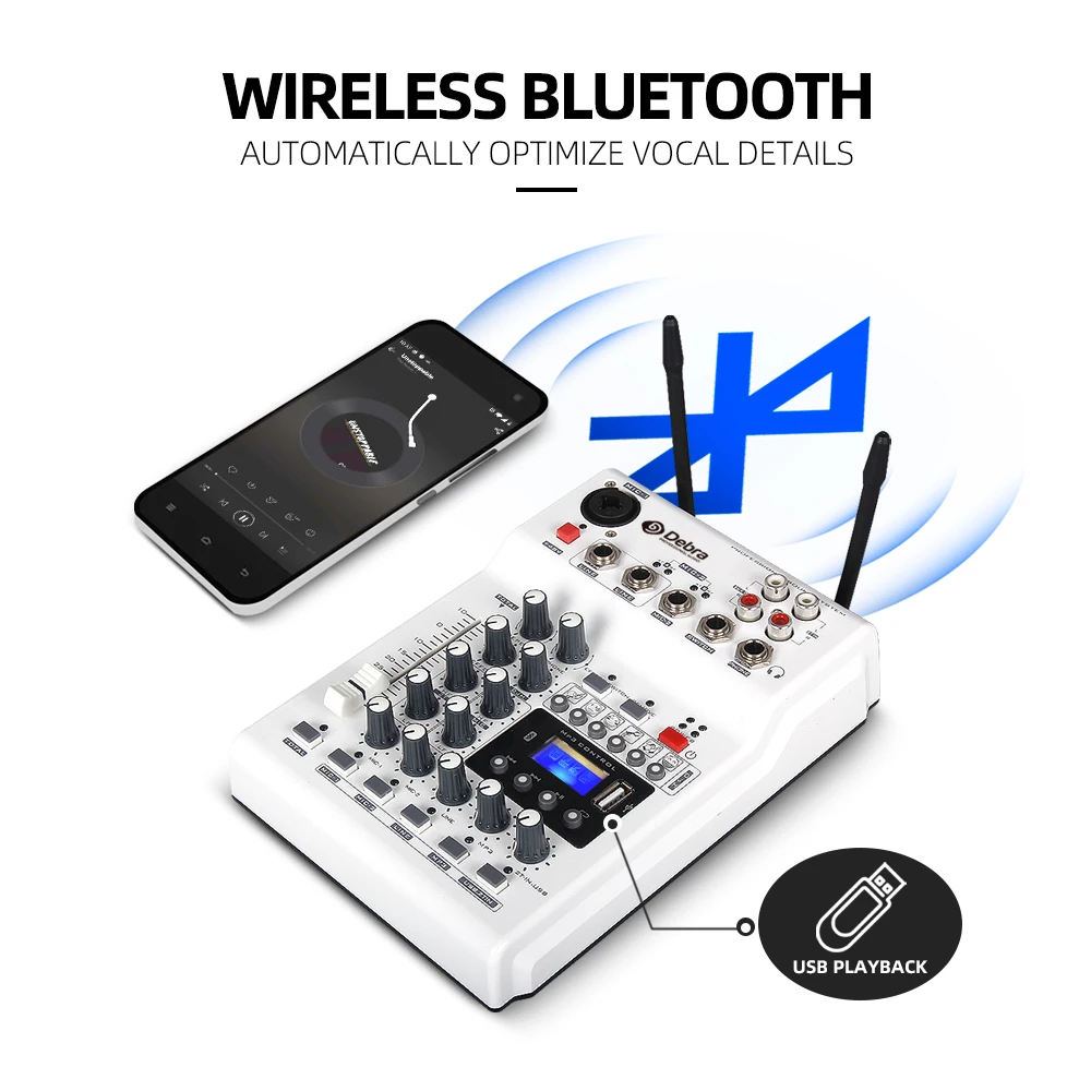 Debra DJ консольный микшер звуковая карта с 2 канальным UHF беспроводным микрофоном