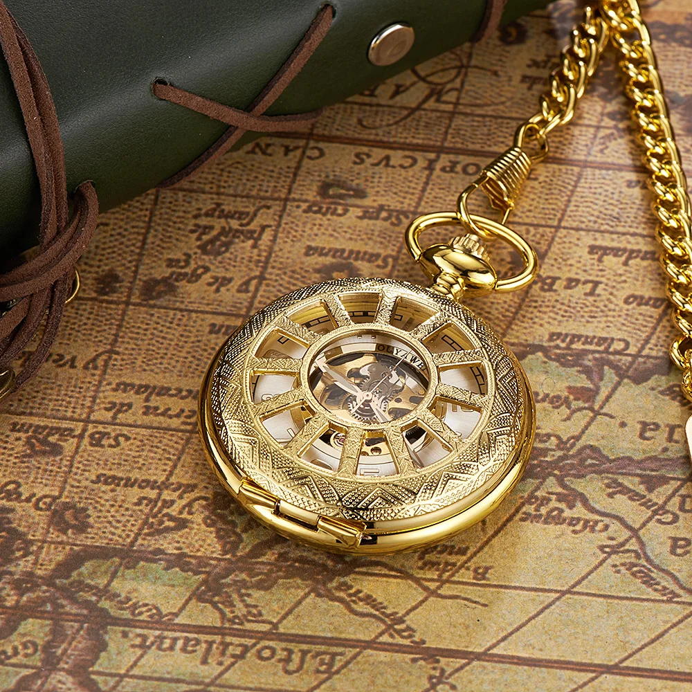 OYW брендовые механические роскошные золотые мужские карманные часы с ручным