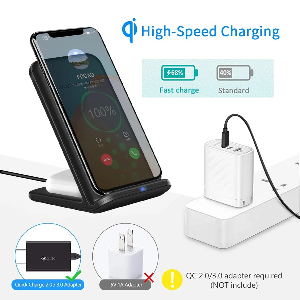 Беспроводная зарядная док станция 2 в 1 Qi для iPhone 11 X XS XR 8 Airpods Pro 15 Вт подставка