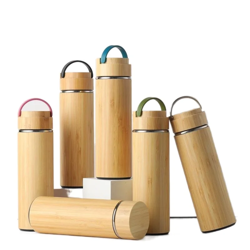 

450ml Bamboo Thermos Bottle with Handle Stainless Steel Vacuum Flask Portable Water Bottle Coffee Cup Customize Logo