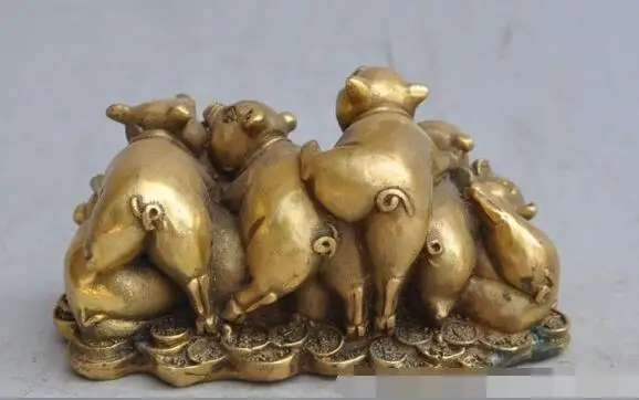 S05952 китайский бронзовый медь Зодиак свинки Животные Богатство деньги счастливый